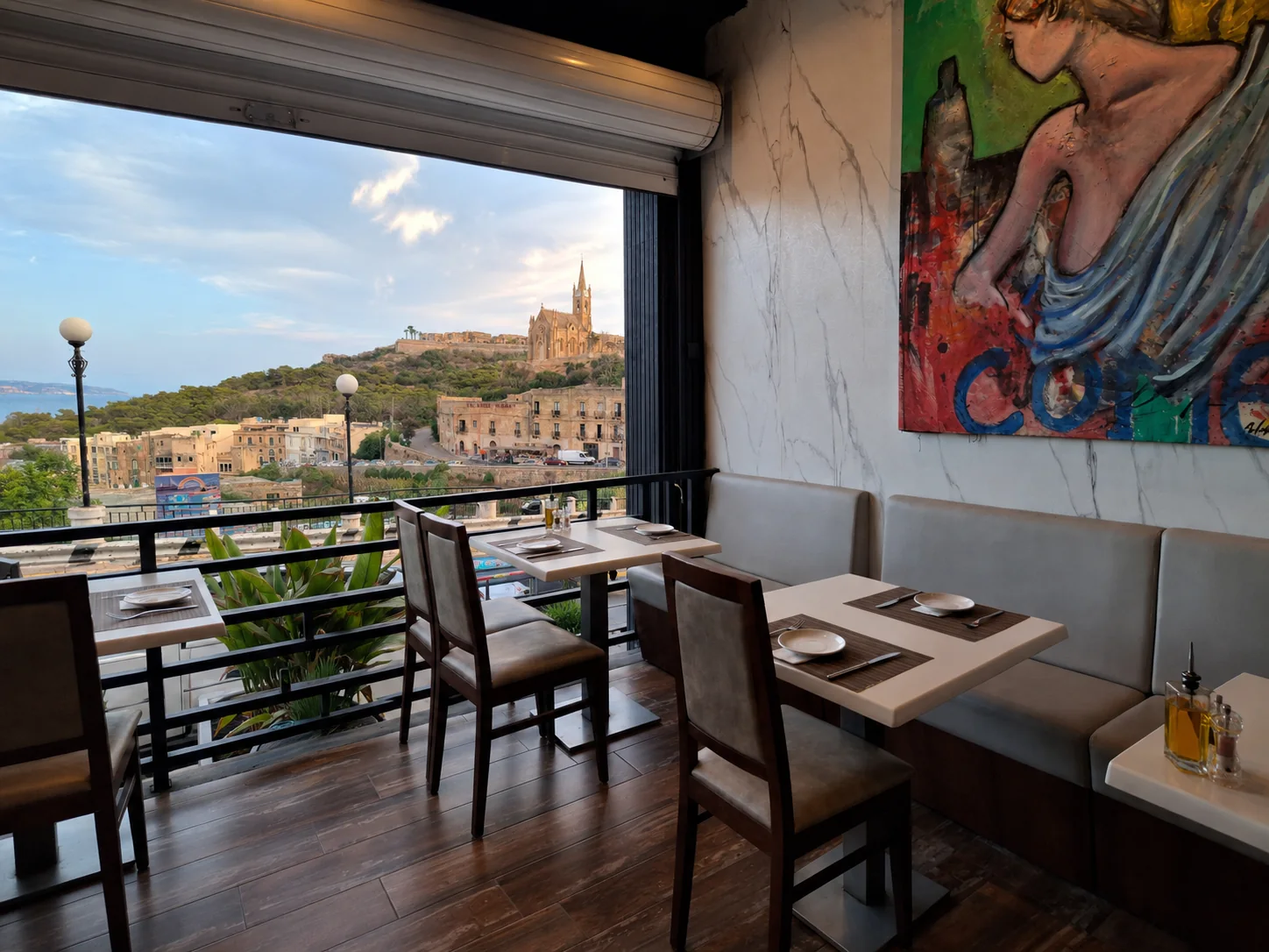 Dining room and view from Ferdie's Restaurant in Gozo