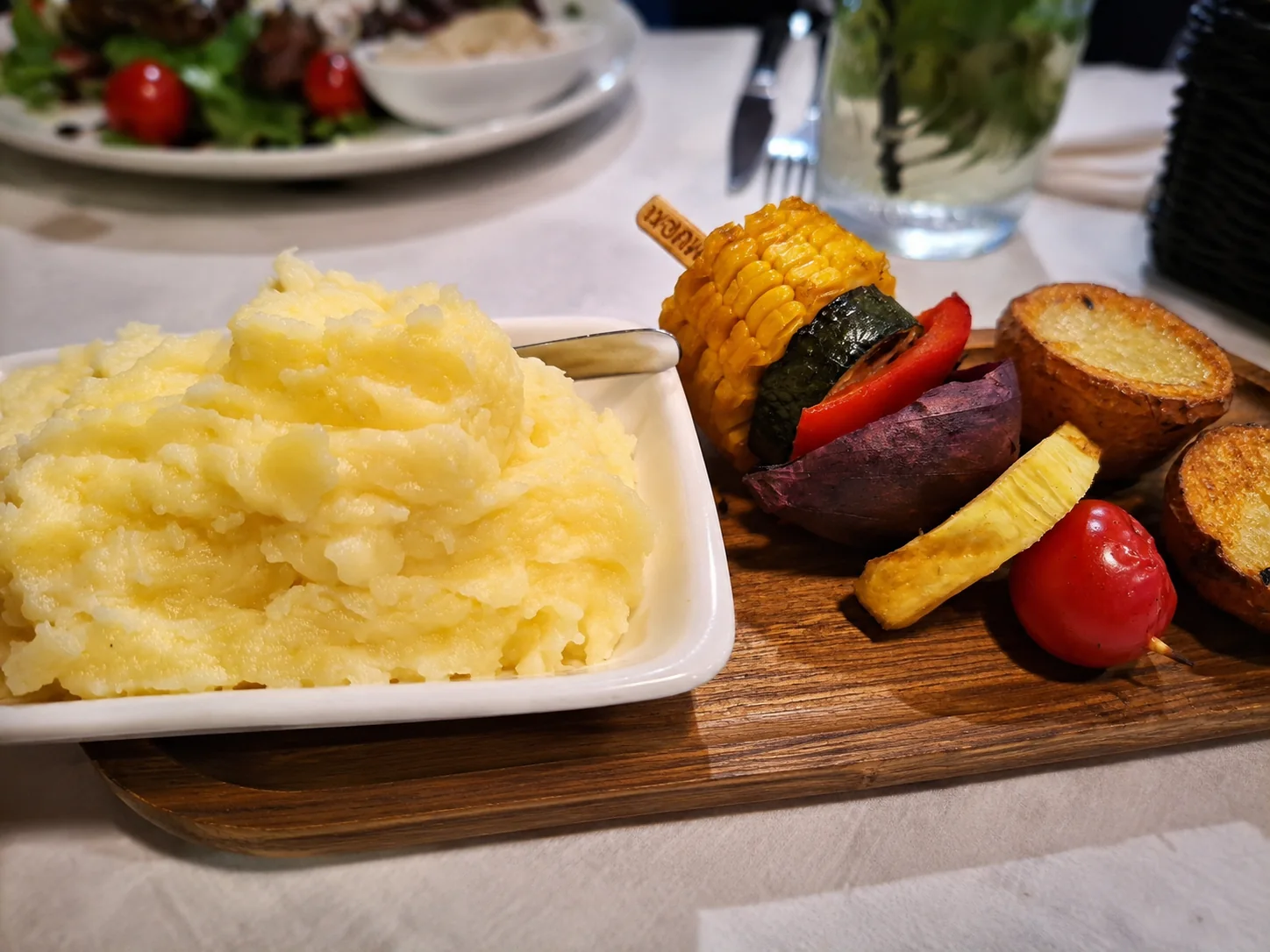 Mashed potato and grilled vegetables served at Ferdie's