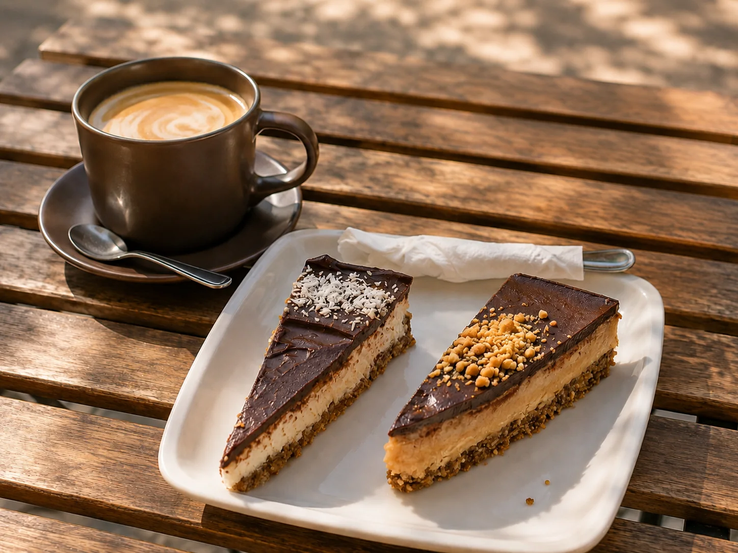 Snickers cake and coconut cake with coffee at Alive Bistro