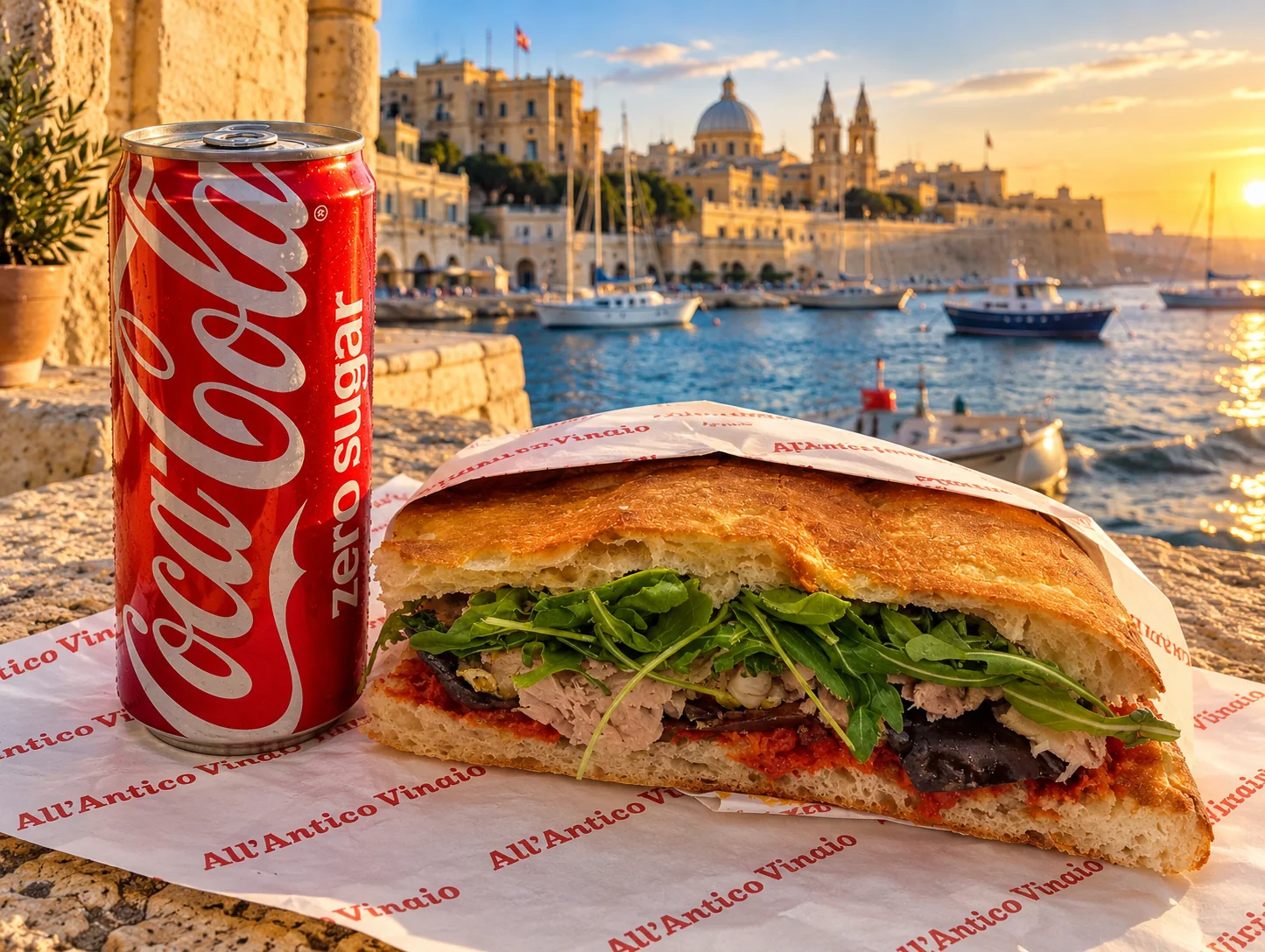 AI-created Comino editorial visual inspired by the All’Antico Vinaio Malta collaboration
