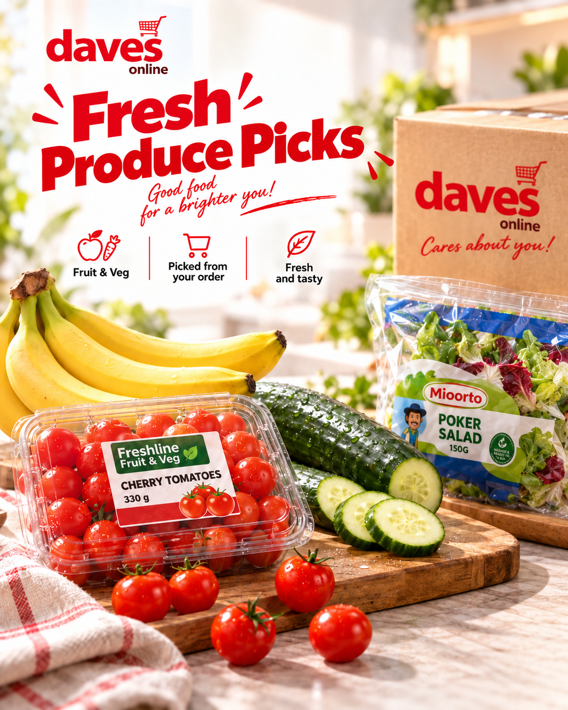 AI-enhanced Dave's Online fresh produce editorial visual