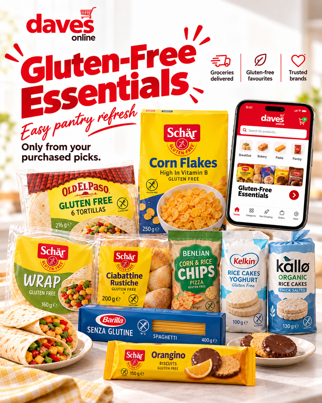 AI-enhanced Dave's Online gluten-free editorial visual