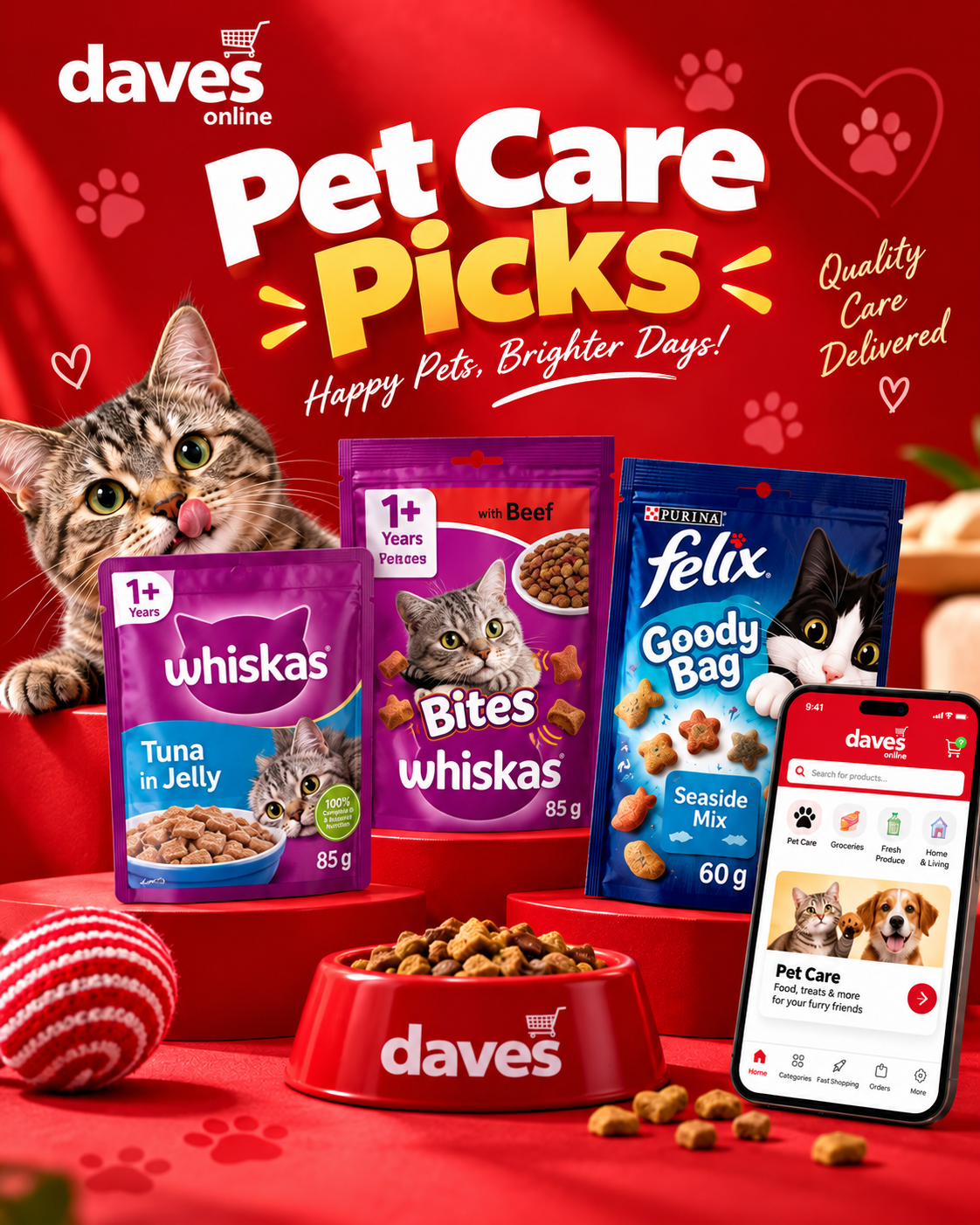 AI-enhanced Dave's Online pet-care editorial visual